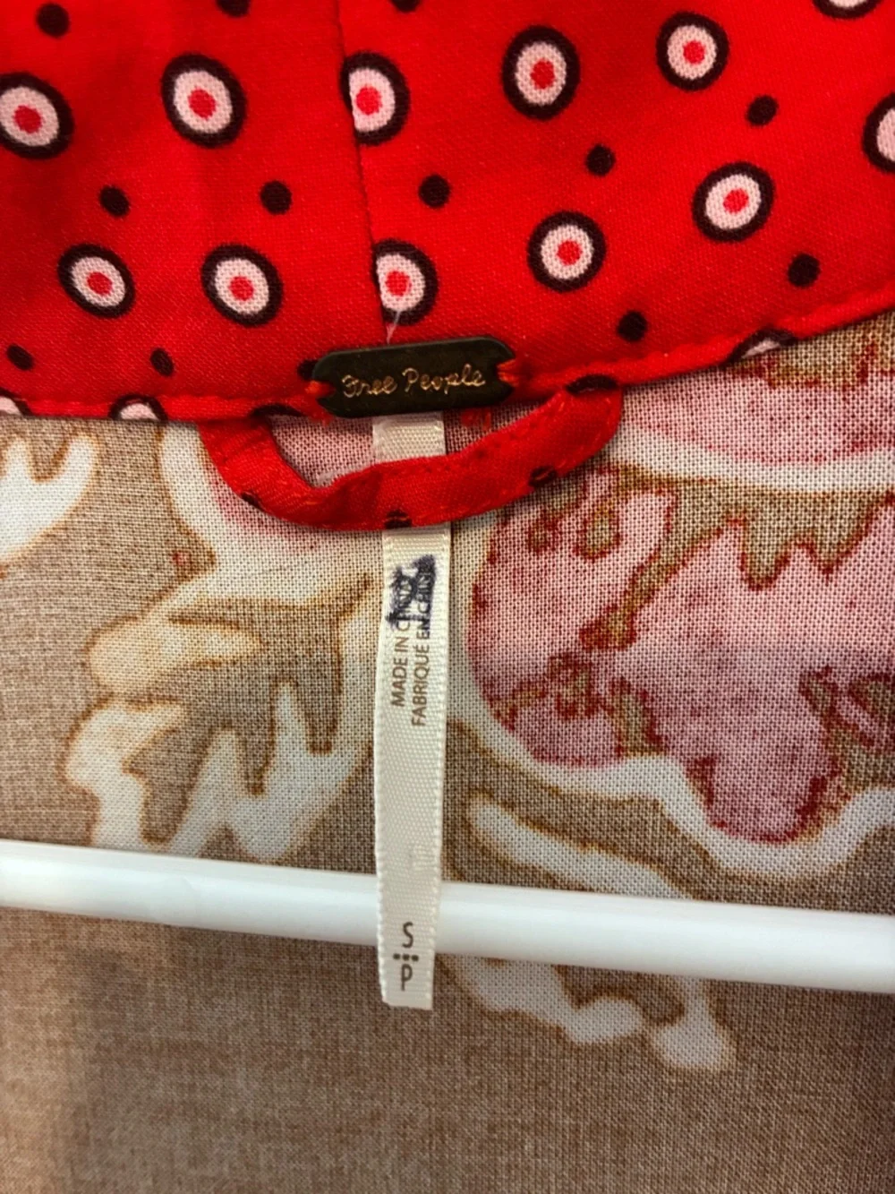 Free People Red & Tan Mixed-Print Cardigan/Cover up or Kimono - Picture 6 of 7